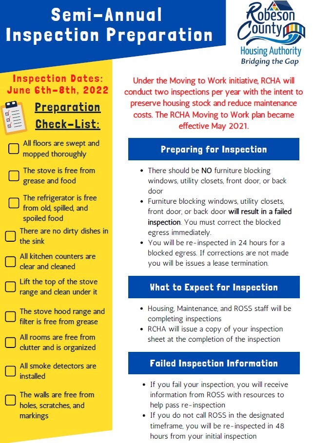 semi-annual inspection preparation flyer - all content as listed above