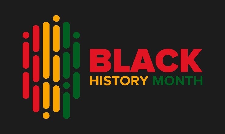 Black History Month with elements in the background.