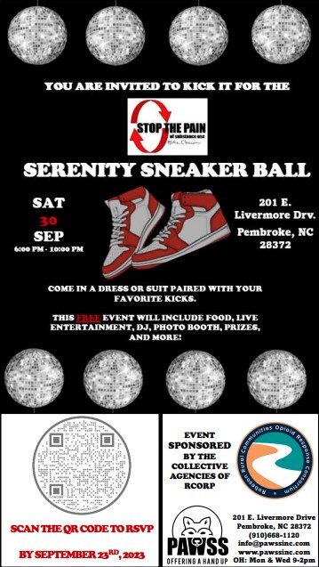 Serenity Sneaker Ball Flyer. All information on this flyer is listed above.