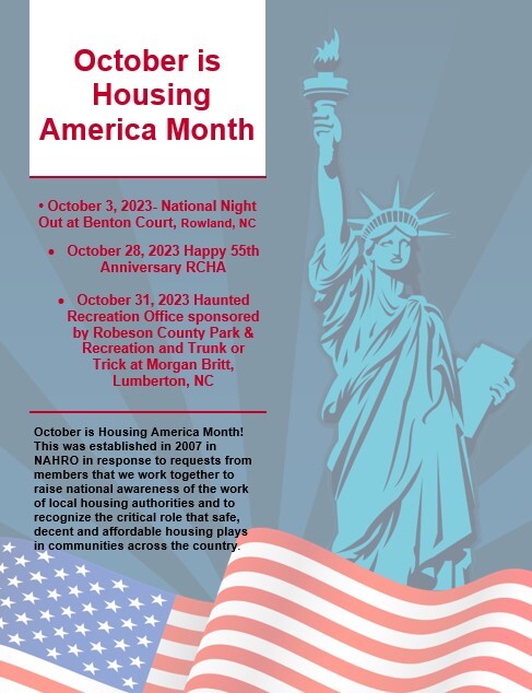 Housing America Month Flyer. All information on this flyer is listed above.