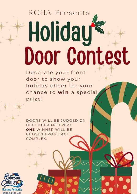 2023 Holiday Door Contest Flyer. All information on this flyer is listed above.