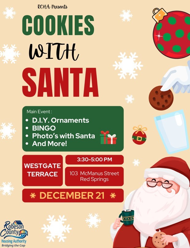 Cookies with Santa Flyer. All information on this flyer is listed above.