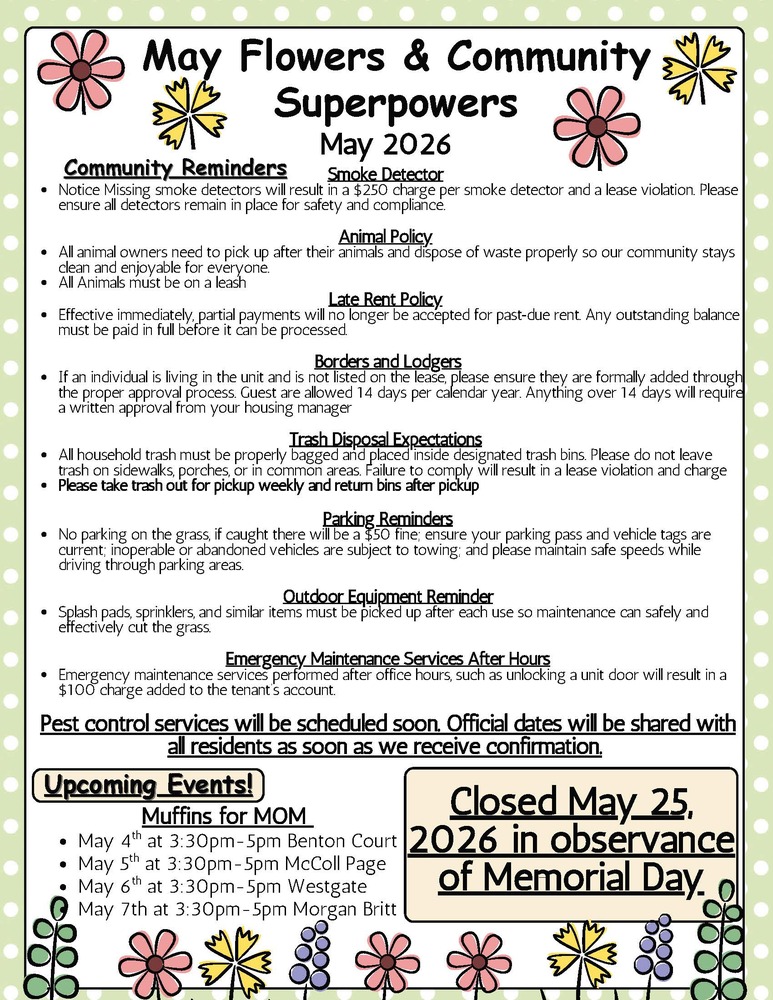May Newsletter 2026, the information on this newsletter is in the text below.