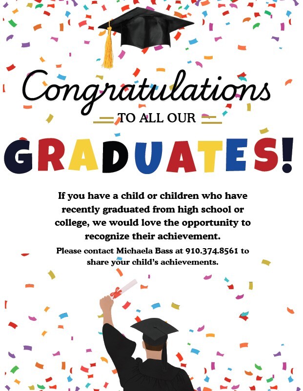 Congratulations to all our graduates flyer. All information as listed below.